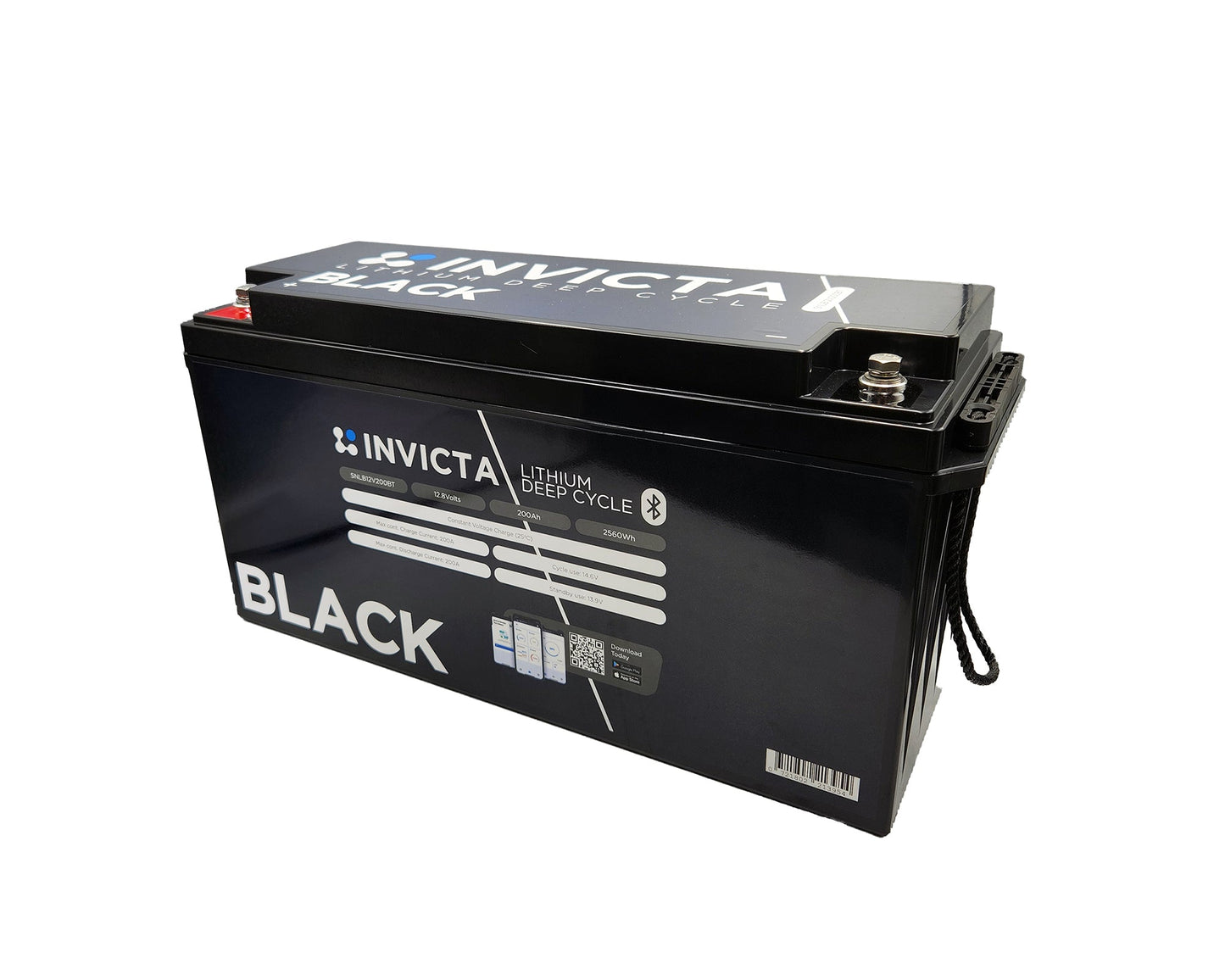 Invicta Black SNLB12V200BT 12V 200Ah LiFePO4 battery with Bluetooth