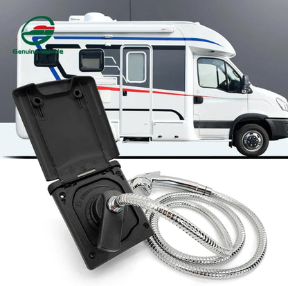 Black outdoor shower outlet for campervan and motorhome