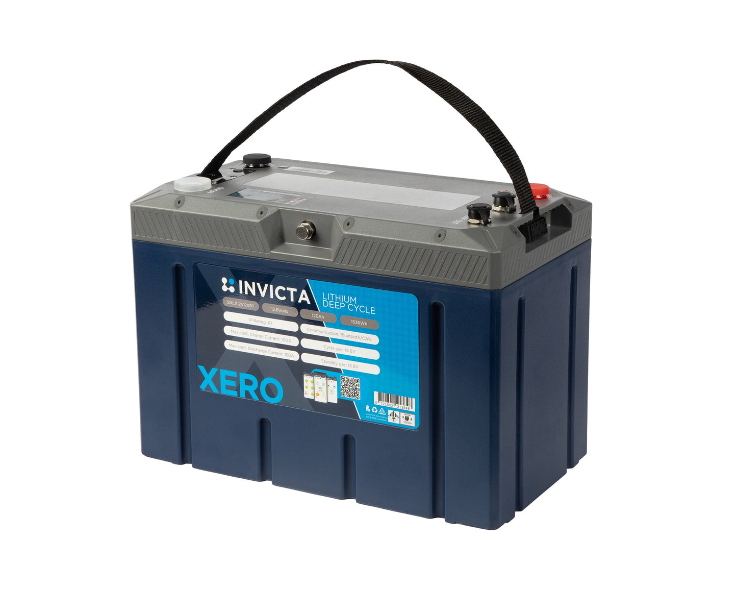 Invicta Xero SNLX12V120BT 12V 120Ah LiFePO4 battery with Bluetooth and CAN bus