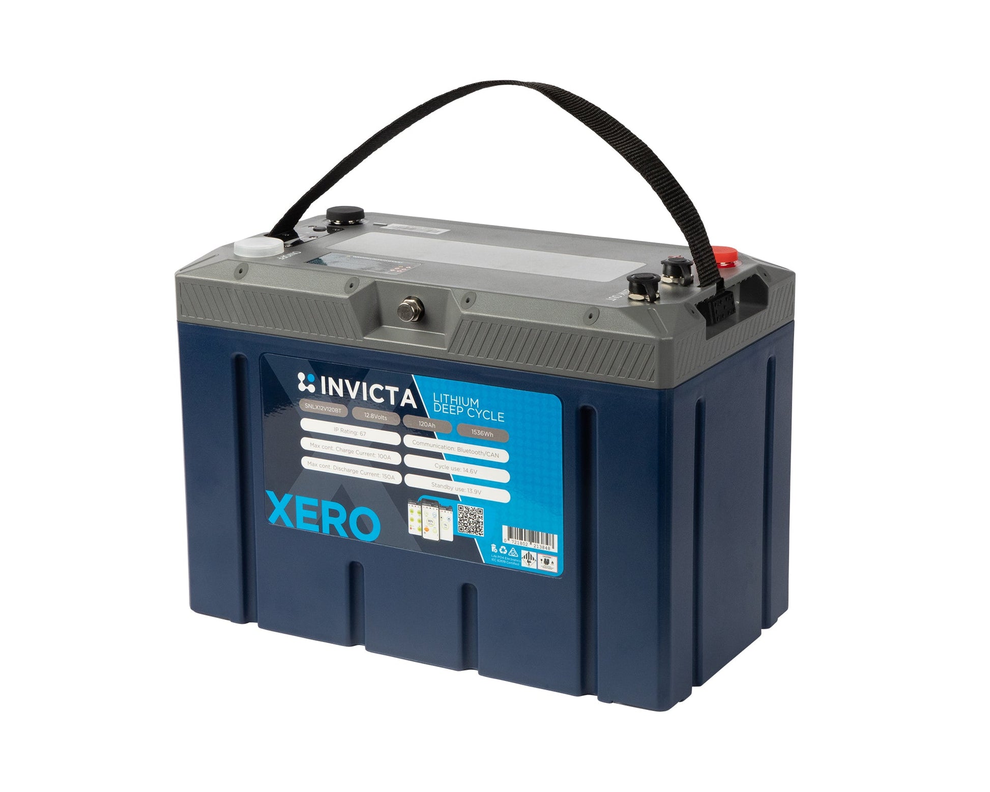 Invicta Xero SNLX12V120BT 12V 120Ah LiFePO4 battery with Bluetooth and CAN bus