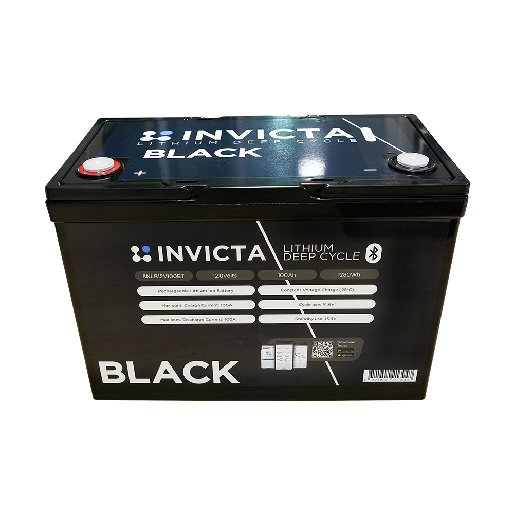 Invicta Black SNLB12V100BT 12V 100Ah LiFePO4 battery with Bluetooth