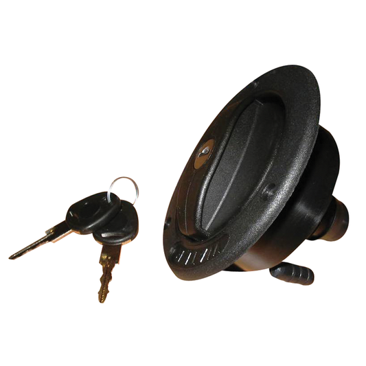 Black 25mm lockable fresh water filler for campervan and caravan